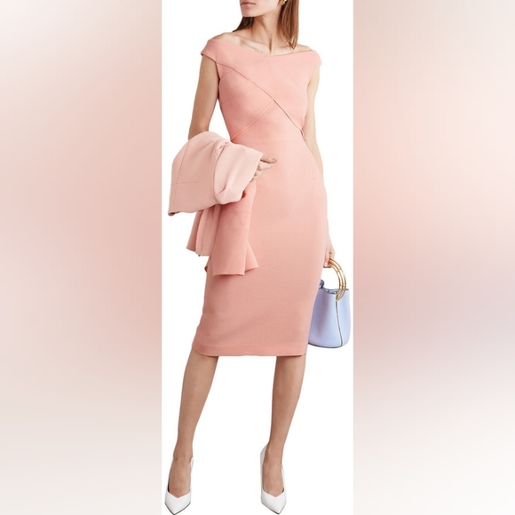 Roland Mouret Amarula Off-The-Shoulder Wool-Crepe Midi Dress - Picture 1 of 11